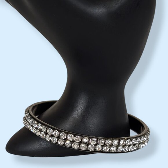 (2/$20) V. Dark Rhinestone Bangle Bracelet - Picture 3 of 5